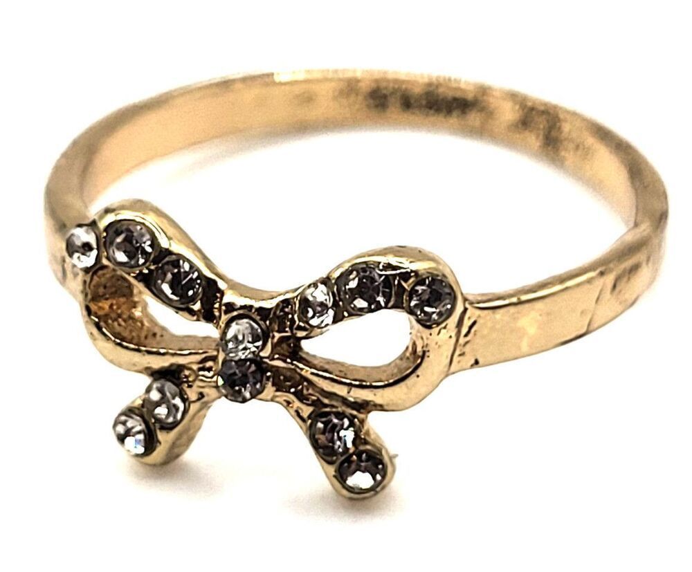 Pave Set Bow Goldtone Fashion Ring Size 8